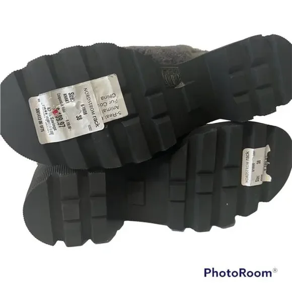 Voile Blanche Loden Faux Shearling Trim Lug Sole Leather Boots Khaki size 38 - Picture 6 of 10